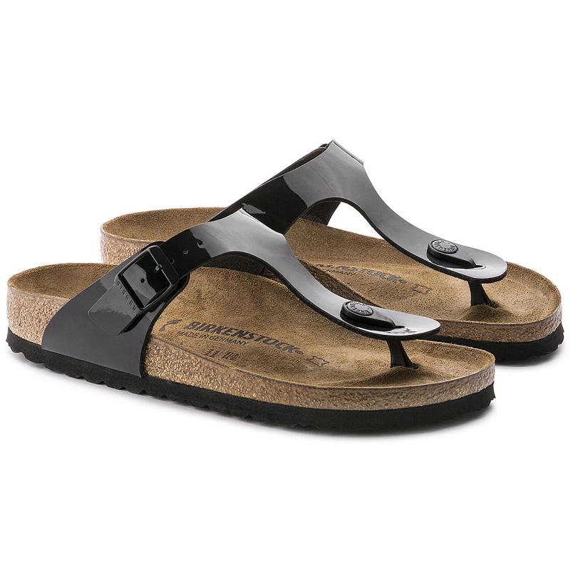 Birkenstock Lak Birko-flor Gizeh Dame Sort | DK 431BEX